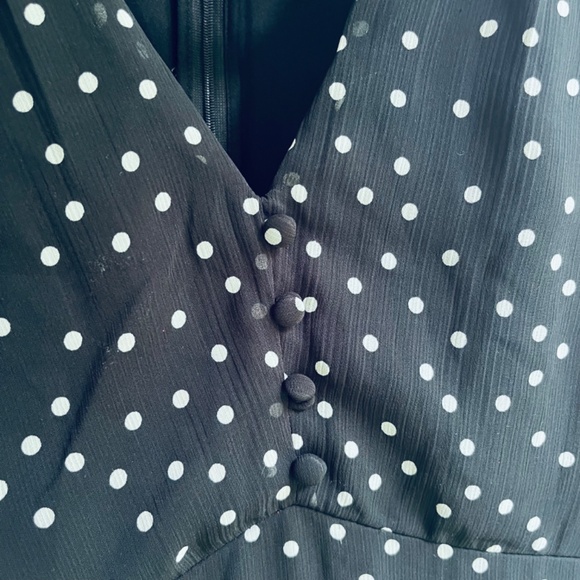 DKNY Womens Short Sleeve V-Neck Empire Waist Midi Black White Polka Dot - Picture 11 of 17